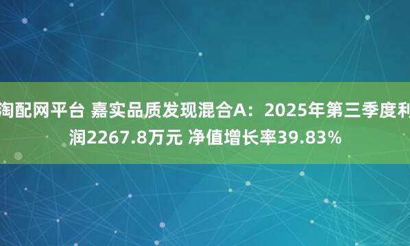 淘配网平台 嘉实品质发现混合A：2025年第三季度利润2267.8万元 净值增长率39.83%